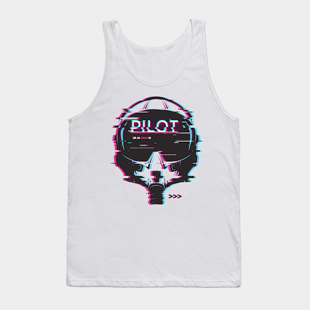 Jet Pilot Glitch Helmet Tank Top by Foxxy Merch